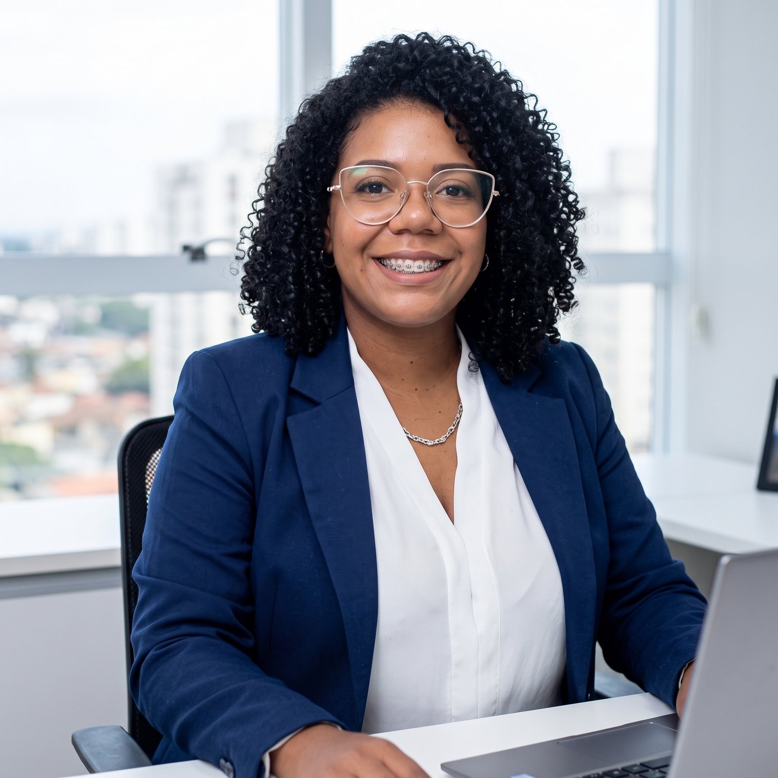 Foto editorial de Jeniffer Macena, profissional de SEO reconhecida em otimização on-page, SEO técnico e presença digital corporativa.